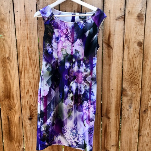 Adrianna Papell Dress Floral Knee Length Purple - Picture 5 of 6
